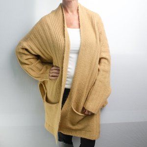 Topshop Long Cardigan Camel Open Front Deep Pocket Comfy Sweater Size US12 EUR44